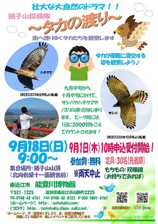大自然の大いなるロマン!『猪子山探検隊~タカの渡り~』を開催します! 大自然の大いなるロマン!『猪子山探検隊~タカの渡り~』を開催します!