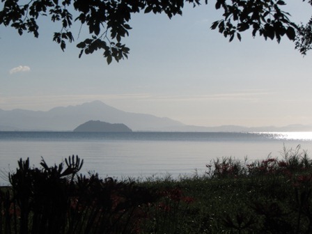 朝の琵琶湖・・夕景の琵琶湖で彼岸花
