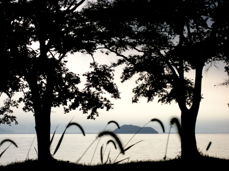竹生島と琵琶湖で朝