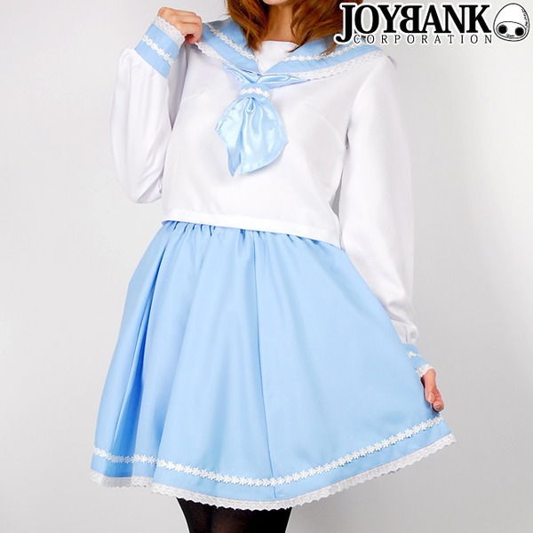 【送料無料】大きいサイズ 爽やか2color お花レースのパステルセーラー服 ブルー 5Lサイズ コスプレ衣装 制服 通販 ラブライブ 歌モノコスプレにピッタリ