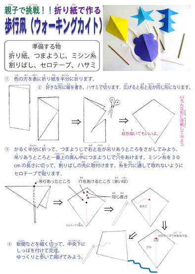 東近江大凧会館ブログ 折り紙の歩行凧 ウォーキングカイト 作り