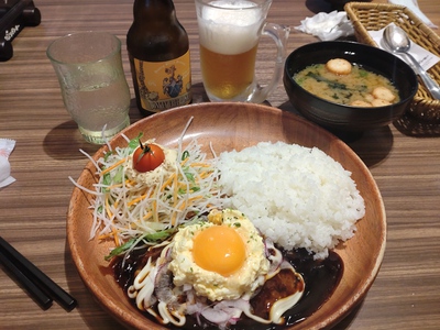 月見デミグラ・ハンバーグ♪