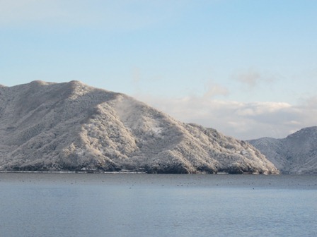 琵琶湖岸からも・・・白い朝