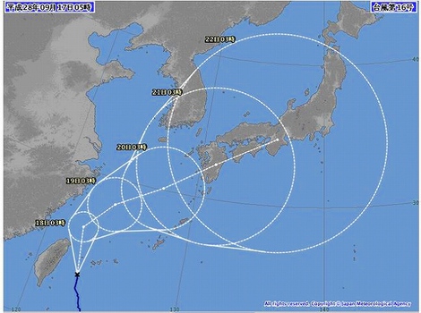 連休初日は・・さてさて台風16号は？