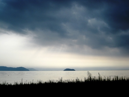 竹生島と琵琶湖で朝