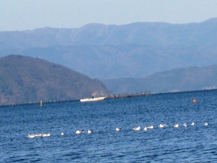 蒼く・・青い・夕暮れ前の琵琶湖でした。