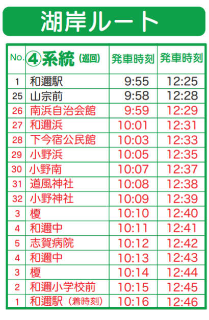 湖岸ルート④　時刻表
